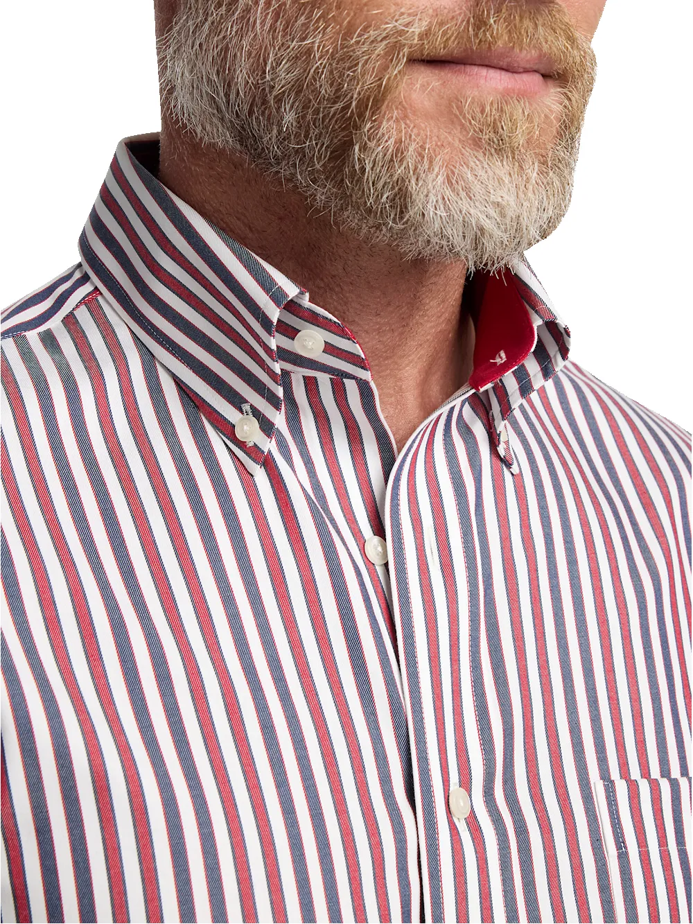 Non-Iron Cotton Stripe Dress Shirt With Contrast Trim - Navy/red sold by Paul Fredrick product image thumbnail 3