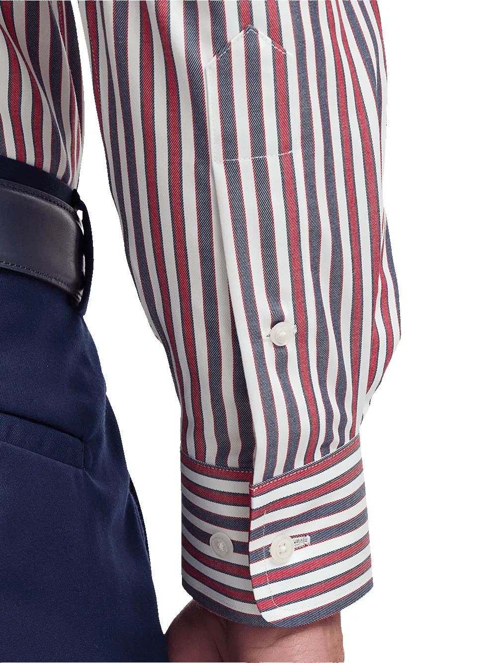 Non-Iron Cotton Stripe Dress Shirt With Contrast Trim - Navy/red sold by Paul Fredrick product image thumbnail 4