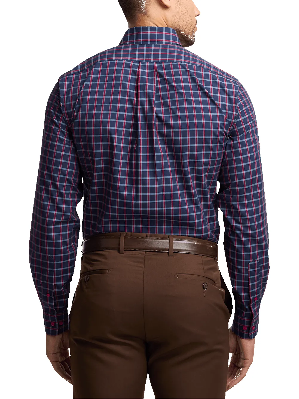 Non-Iron Cotton Plaid Dress Shirt With Contrast Trim - Navy/red sold by Paul Fredrick product image thumbnail 5