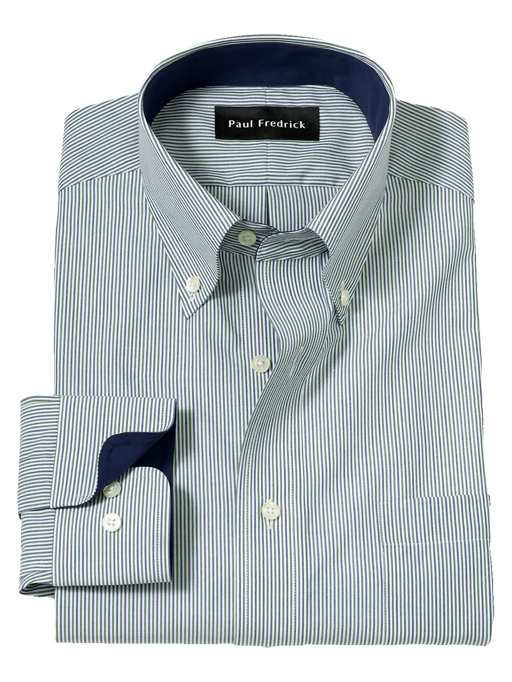 Non-Iron Cotton Stripe Dress Shirt With Contrast Trim - Green sold by Paul Fredrick