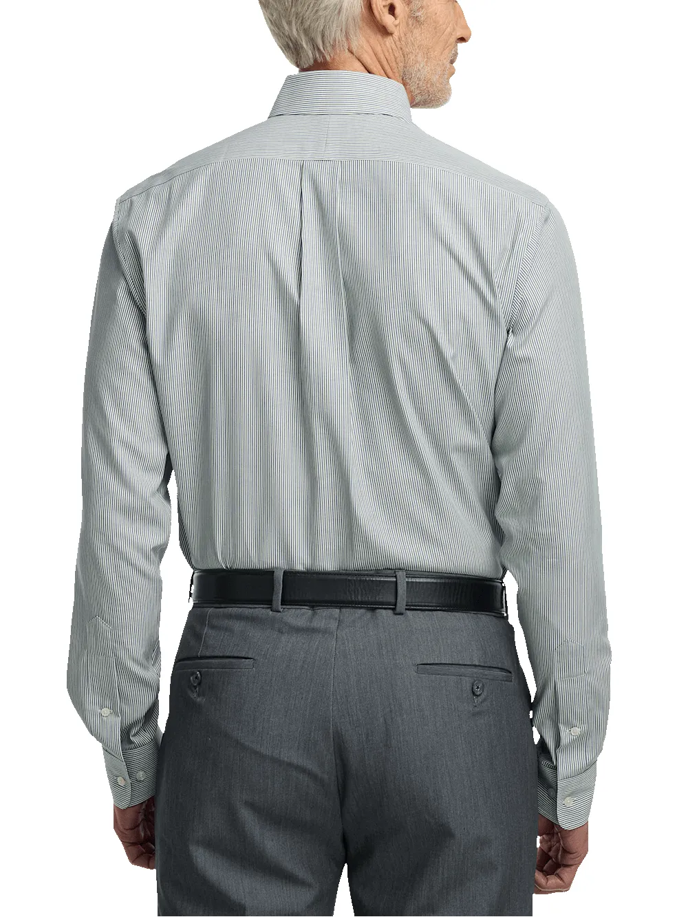 Non-Iron Cotton Stripe Dress Shirt With Contrast Trim - Green sold by Paul Fredrick product image thumbnail 5