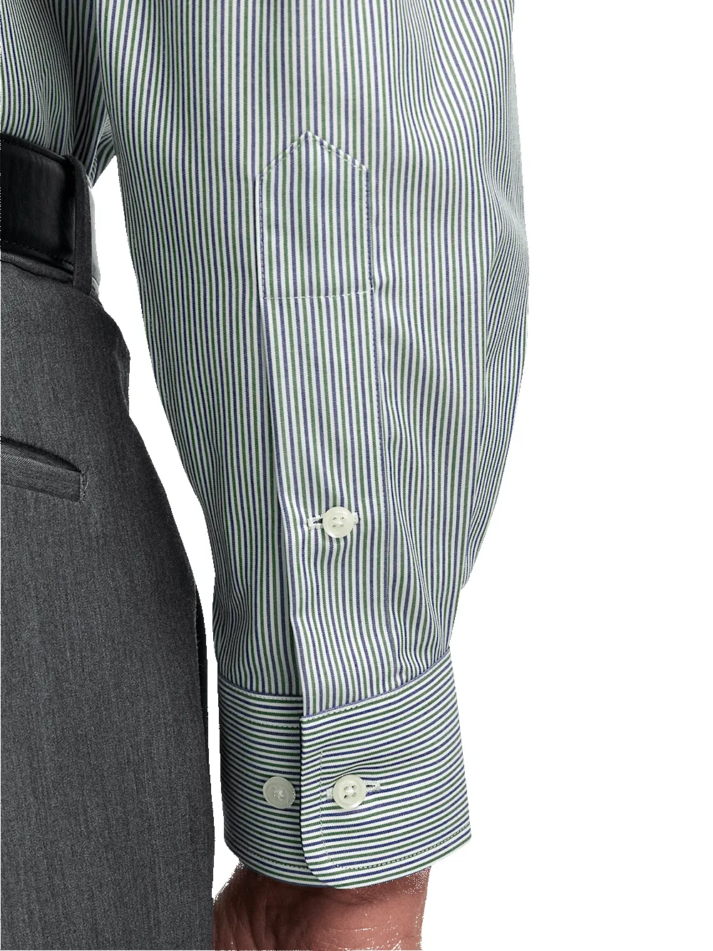 Non-Iron Cotton Stripe Dress Shirt With Contrast Trim - Green sold by Paul Fredrick product image thumbnail 4