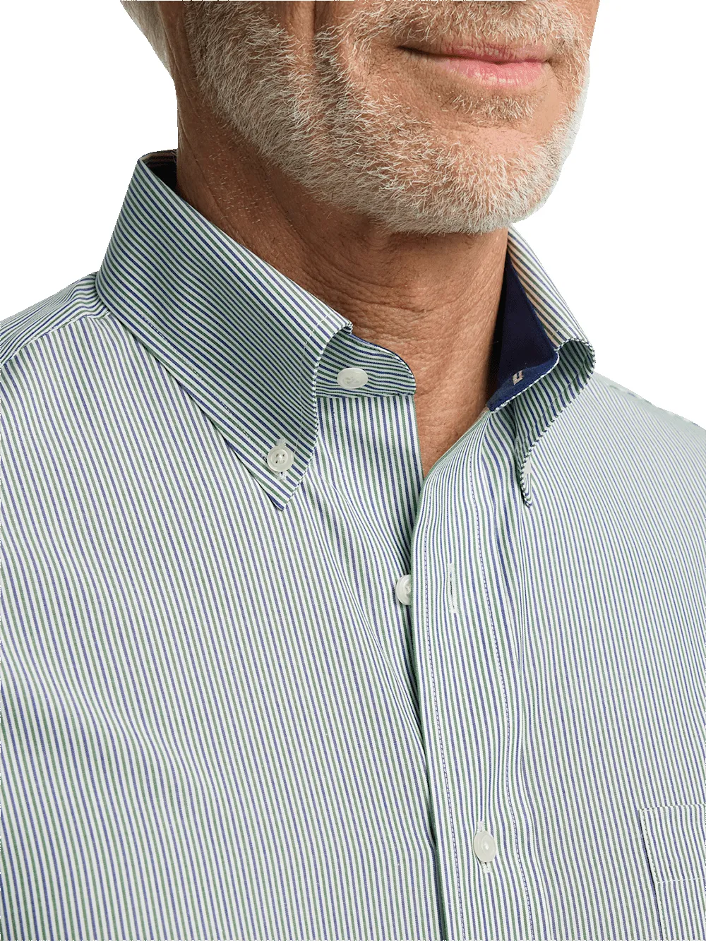 Non-Iron Cotton Stripe Dress Shirt With Contrast Trim - Green sold by Paul Fredrick product image thumbnail 3