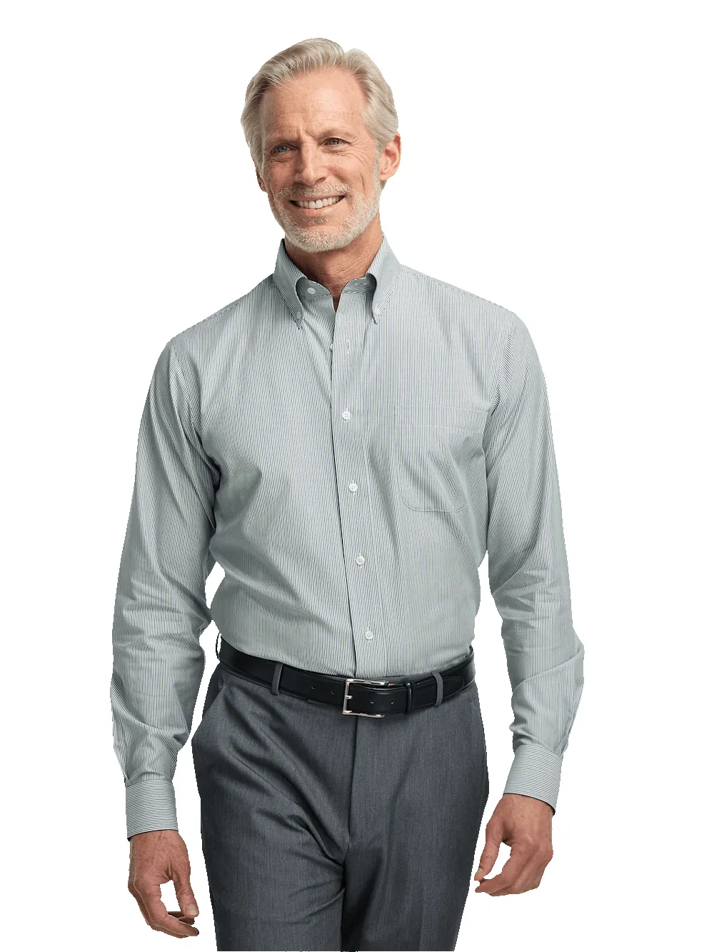 Non-Iron Cotton Stripe Dress Shirt With Contrast Trim - Green sold by Paul Fredrick product image thumbnail 2