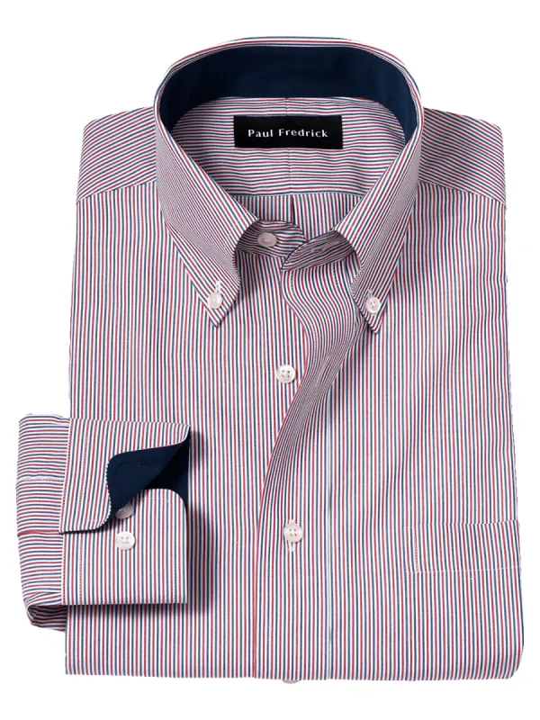 Non-Iron Cotton Stripe Dress Shirt With Contrast Trim - Red sold by Paul Fredrick