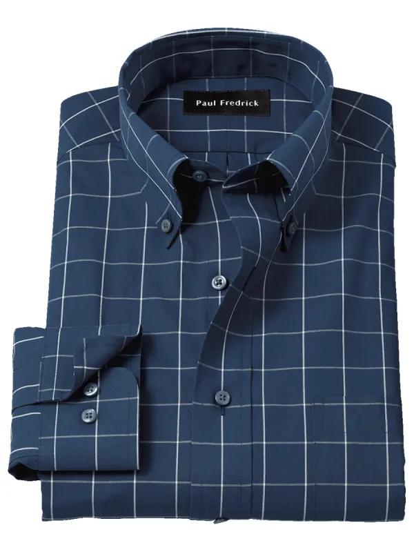 Non-Iron Cotton Windowpane Dress Shirt - Navy sold by Paul Fredrick
