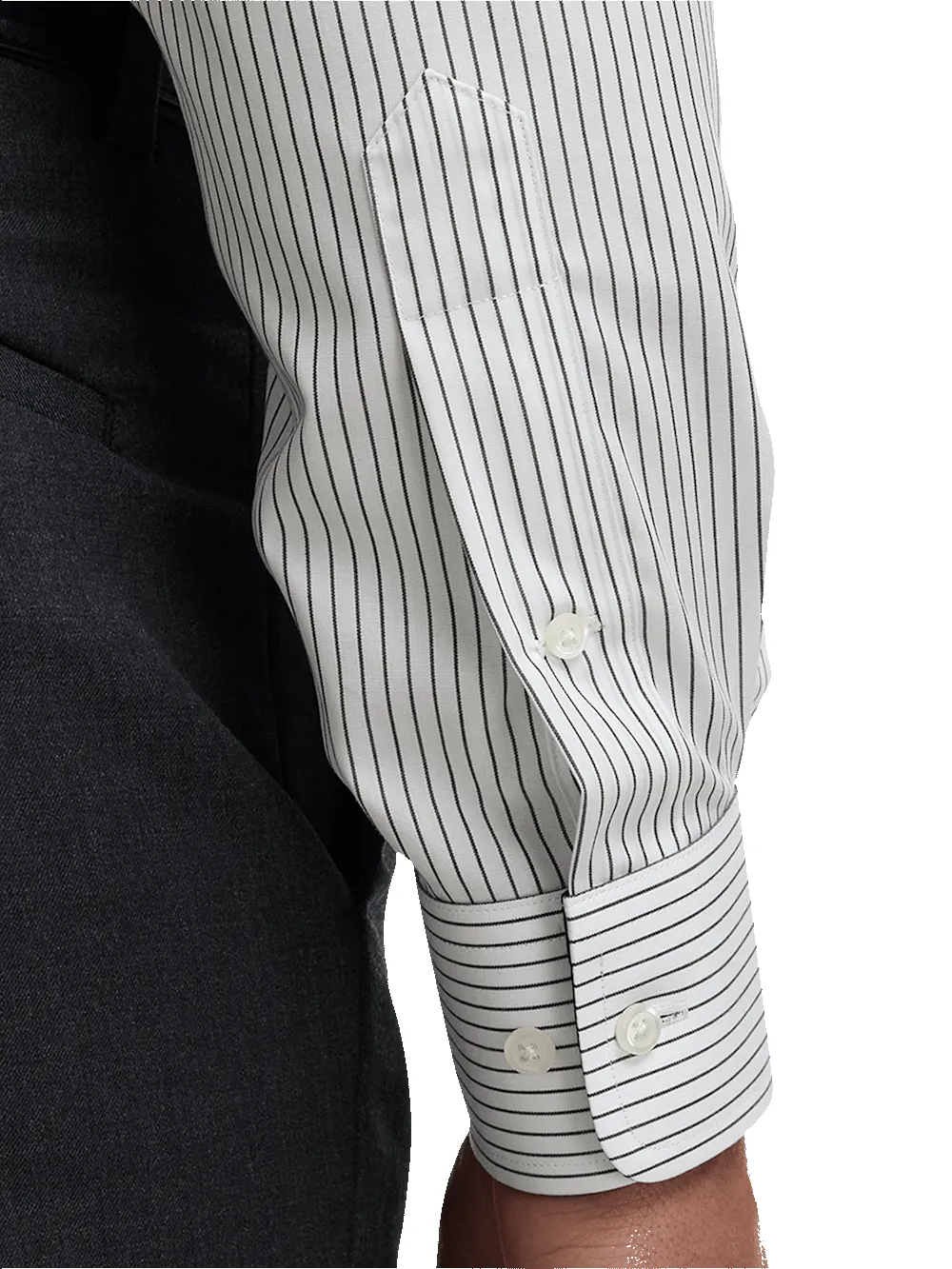 Non-Iron Cotton Stripe Dress Shirt With Contrast Trim - Black sold by Paul Fredrick product image thumbnail 4