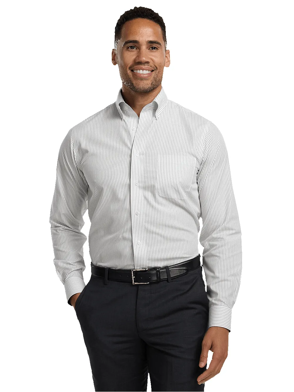 Non-Iron Cotton Stripe Dress Shirt With Contrast Trim - Black sold by Paul Fredrick product image thumbnail 2