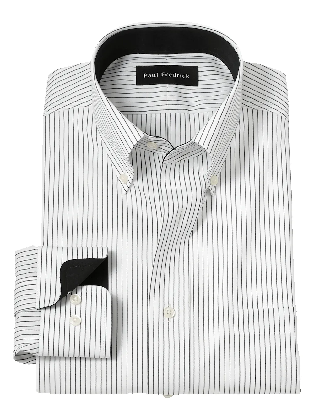 Non-Iron Cotton Stripe Dress Shirt With Contrast Trim - Black sold by Paul Fredrick
