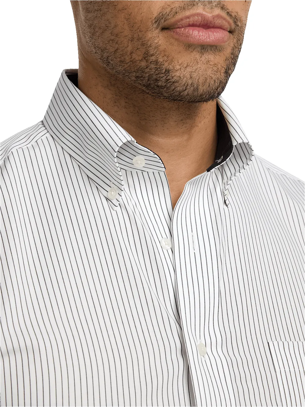 Non-Iron Cotton Stripe Dress Shirt With Contrast Trim - Black sold by Paul Fredrick product image thumbnail 3