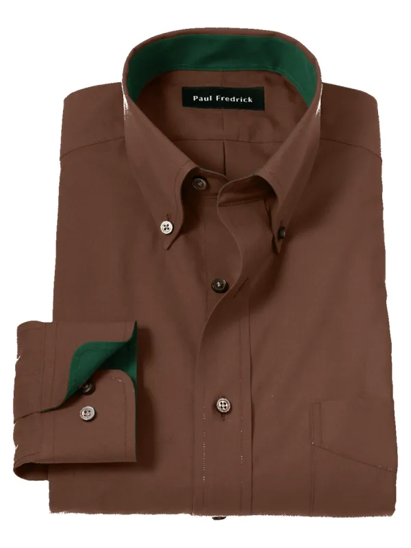 Non-Iron Cotton Solid Dress Shirt With Contrast Trim - Brown sold by Paul Fredrick