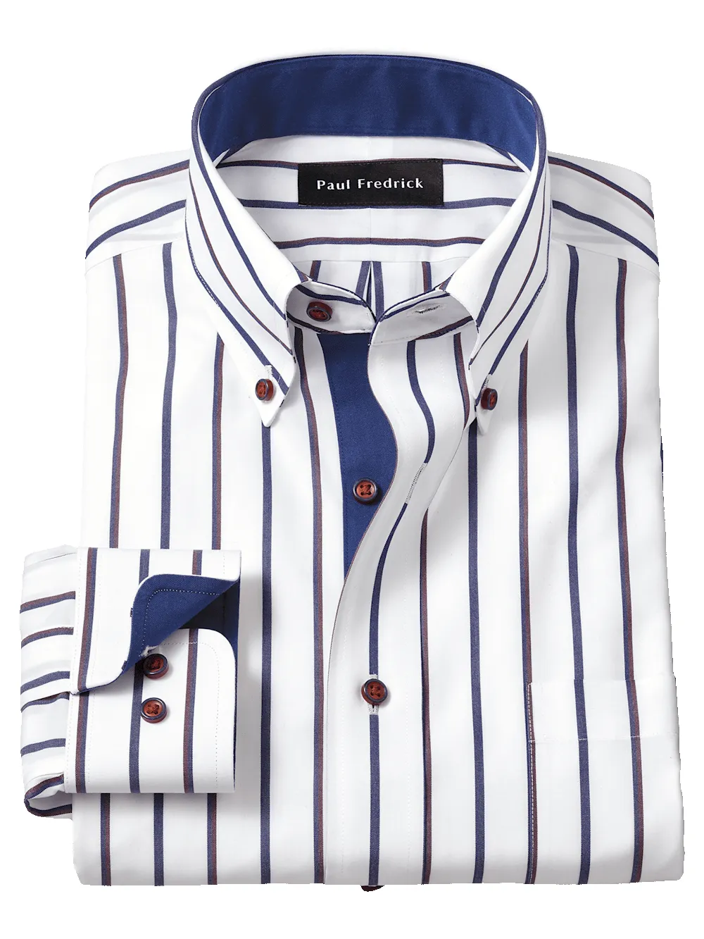 Non-Iron Cotton Stripe Dress Shirt With Contrast Trim - Multi sold by Paul Fredrick