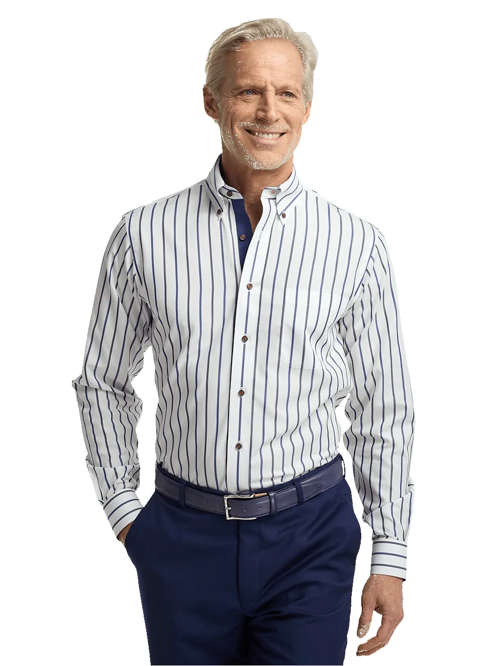 Non-Iron Cotton Stripe Dress Shirt With Contrast Trim - Multi sold by Paul Fredrick product image thumbnail 2