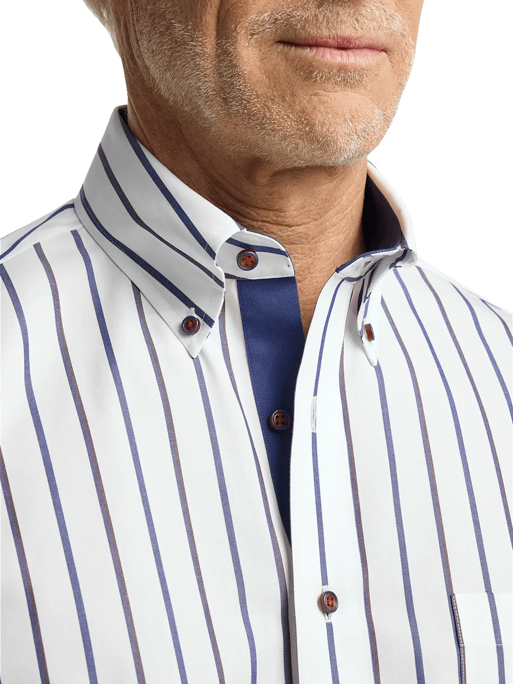 Non-Iron Cotton Stripe Dress Shirt With Contrast Trim - Multi sold by Paul Fredrick product image thumbnail 3