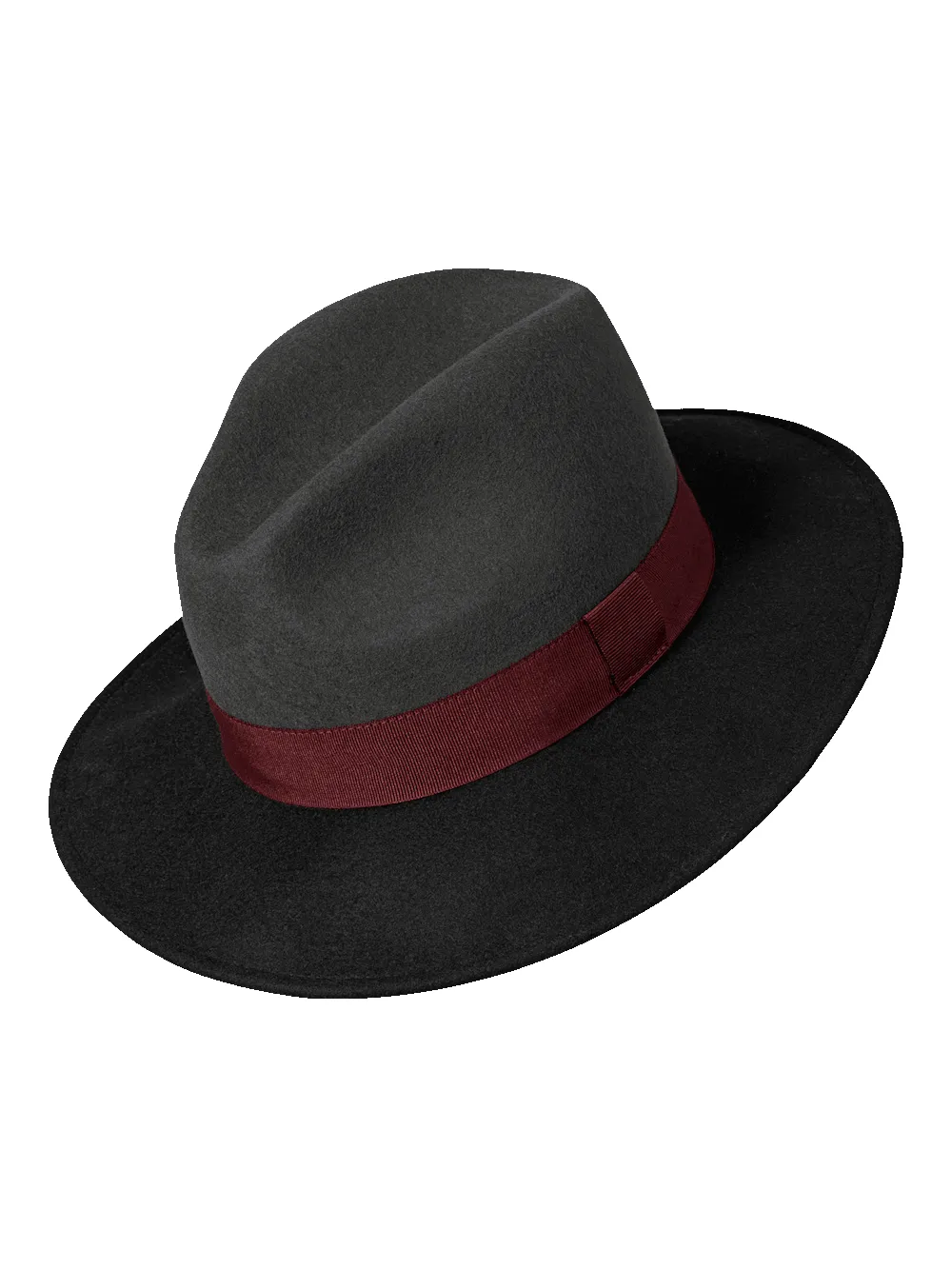 Wool Fedora With Ribbon Band - Grey/black sold by Paul Fredrick