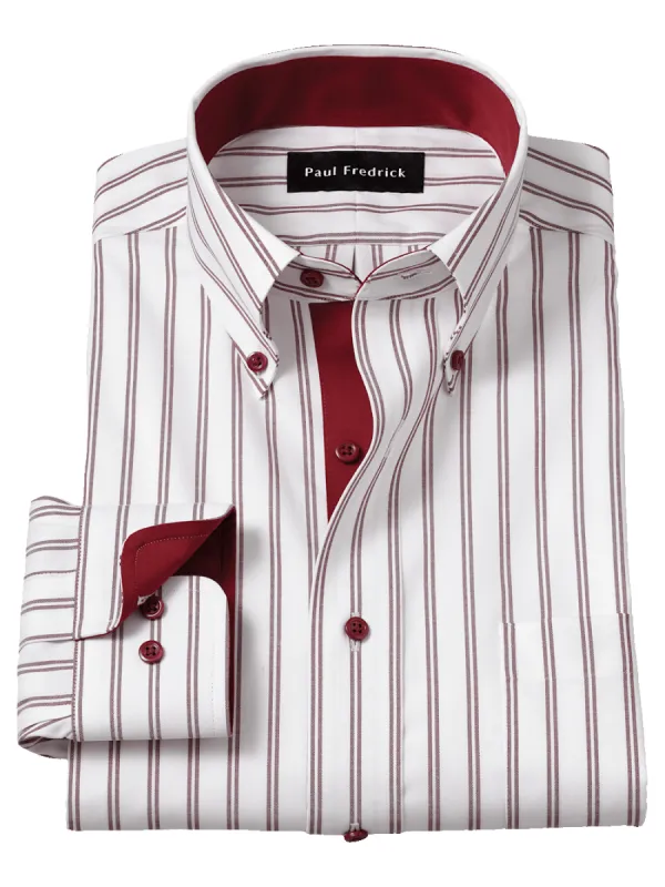 Comfort Stretch Non-Iron Stripe Dress Shirt With Contrast Trim - Burgundy sold by Paul Fredrick