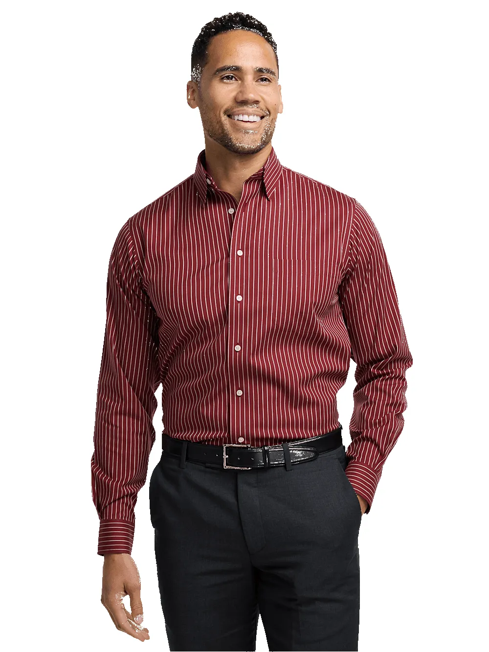 Comfort Stretch Non-Iron Stripe Dress Shirt - Burgundy sold by Paul Fredrick product image thumbnail 2