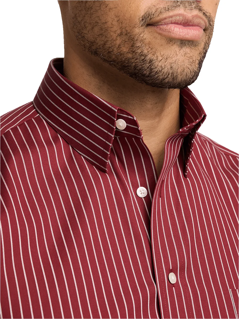 Comfort Stretch Non-Iron Stripe Dress Shirt - Burgundy sold by Paul Fredrick product image thumbnail 3