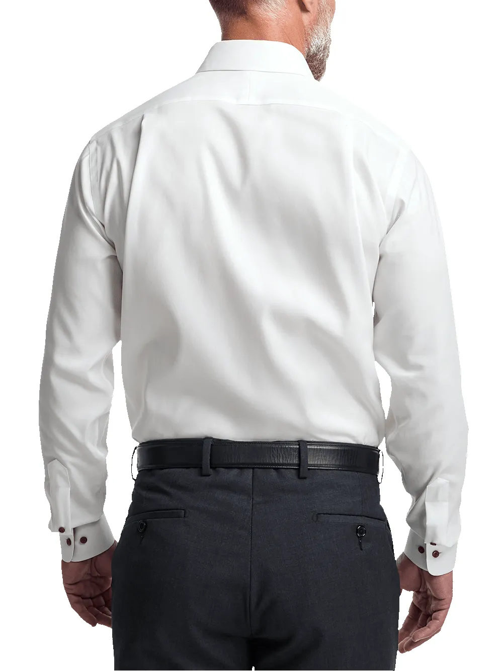 Comfort Stretch Non-Iron Solid Dress Shirt With Contrast Trim - White/burgundy sold by Paul Fredrick product image thumbnail 5