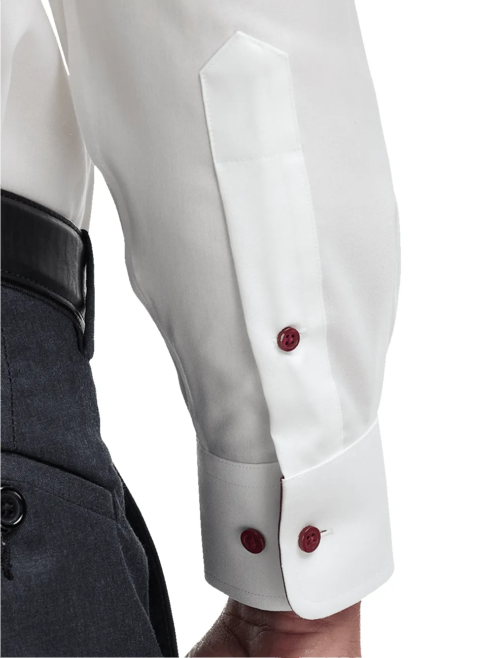 Comfort Stretch Non-Iron Solid Dress Shirt With Contrast Trim - White/burgundy sold by Paul Fredrick product image thumbnail 4