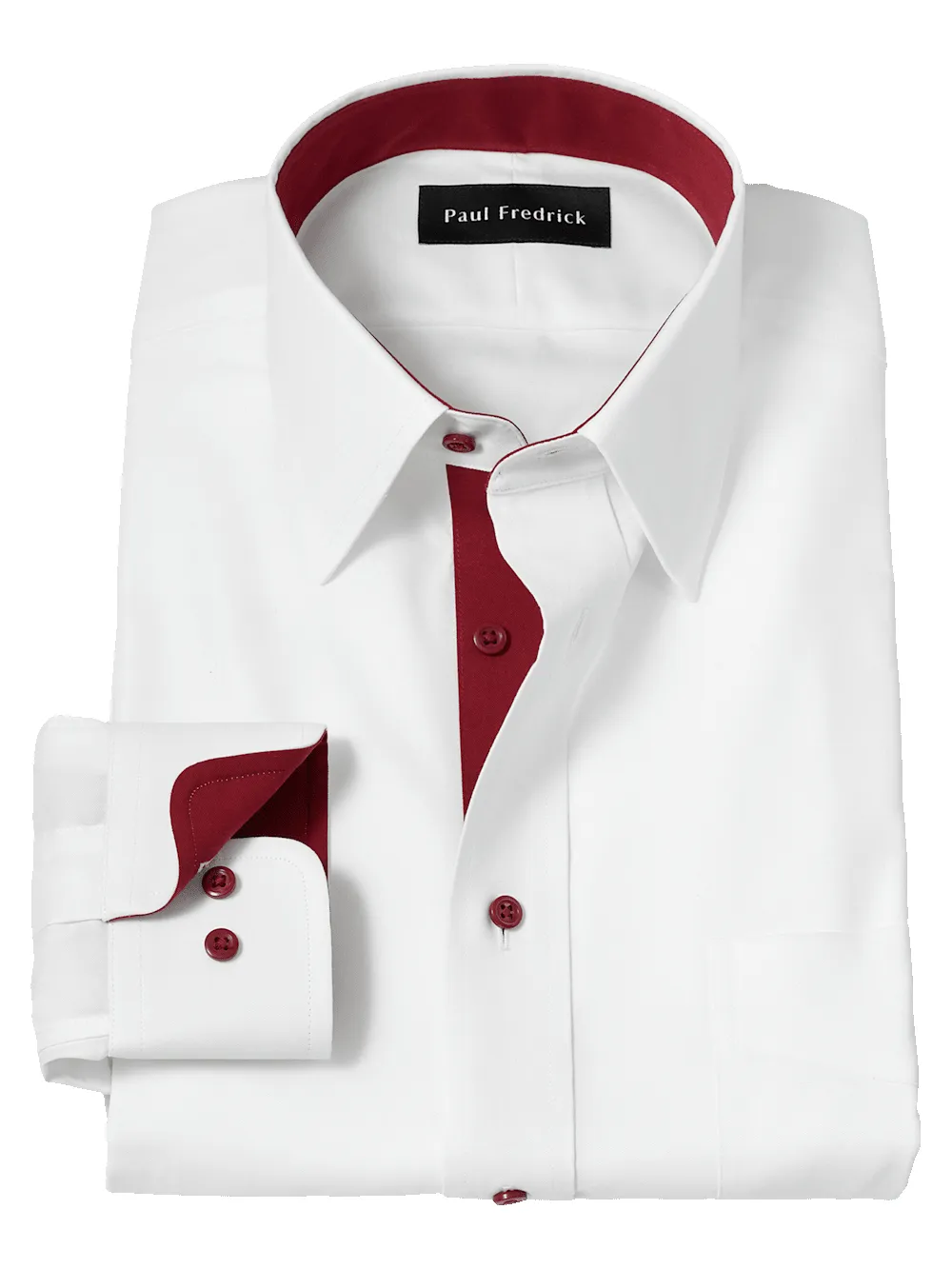 Comfort Stretch Non-Iron Solid Dress Shirt With Contrast Trim - White/burgundy sold by Paul Fredrick
