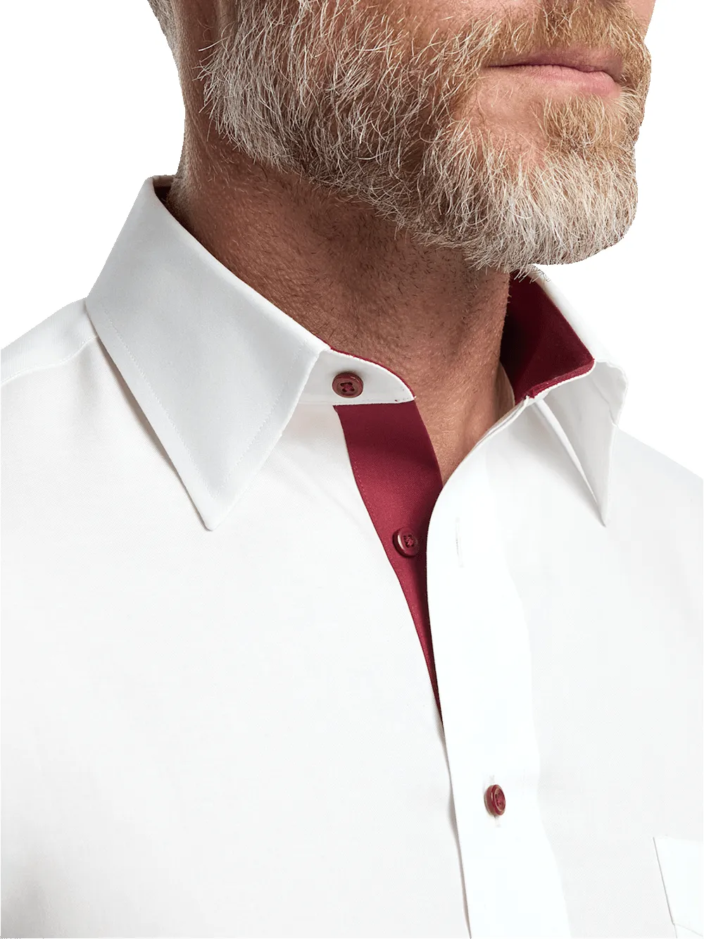 Comfort Stretch Non-Iron Solid Dress Shirt With Contrast Trim - White/burgundy sold by Paul Fredrick product image thumbnail 3