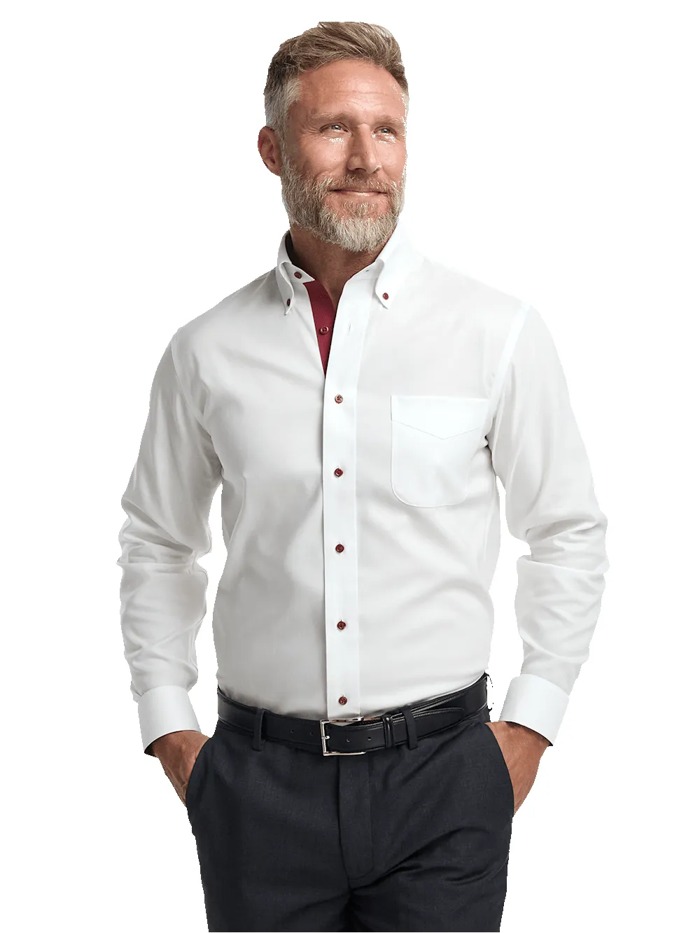 Comfort Stretch Non-Iron Solid Dress Shirt With Contrast Trim - White/burgundy sold by Paul Fredrick product image thumbnail 2