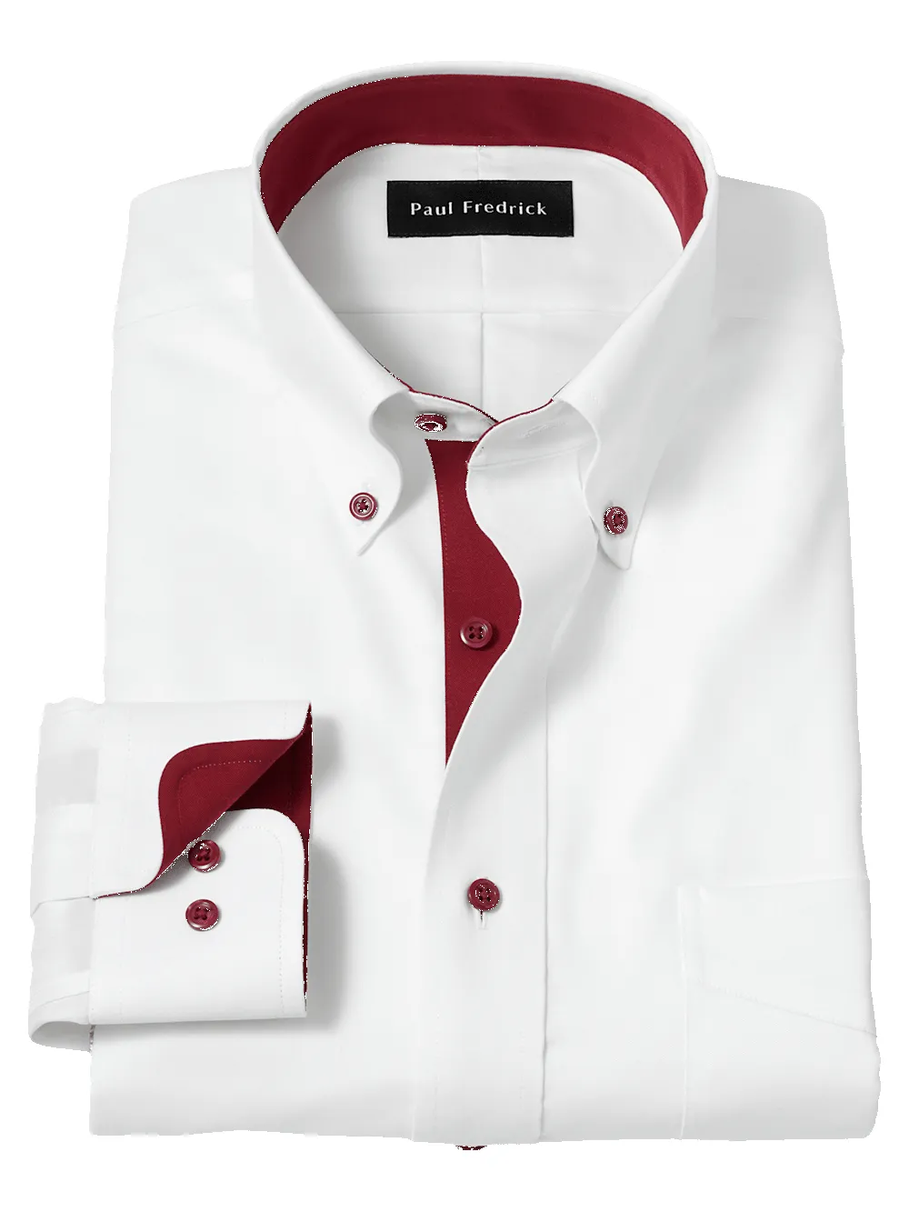 Comfort Stretch Non-Iron Solid Dress Shirt With Contrast Trim - White/burgundy sold by Paul Fredrick