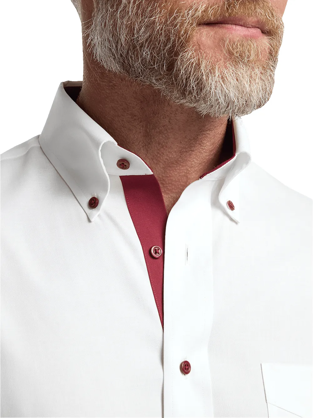 Comfort Stretch Non-Iron Solid Dress Shirt With Contrast Trim - White/burgundy sold by Paul Fredrick product image thumbnail 3