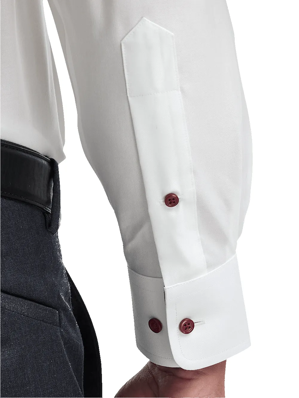 Comfort Stretch Non-Iron Solid Dress Shirt With Contrast Trim - White/burgundy sold by Paul Fredrick product image thumbnail 4
