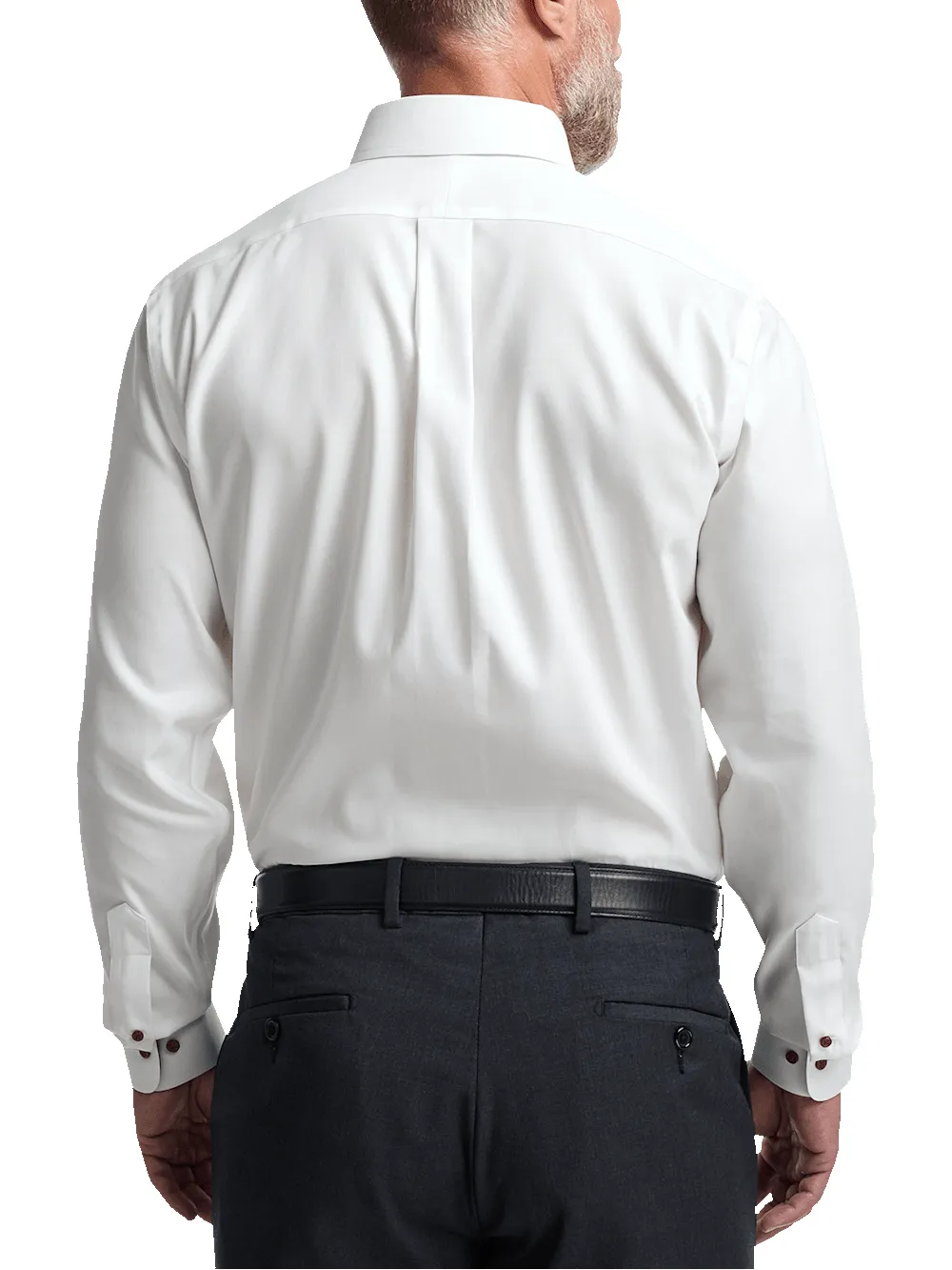 Comfort Stretch Non-Iron Solid Dress Shirt With Contrast Trim - White/burgundy sold by Paul Fredrick product image thumbnail 5