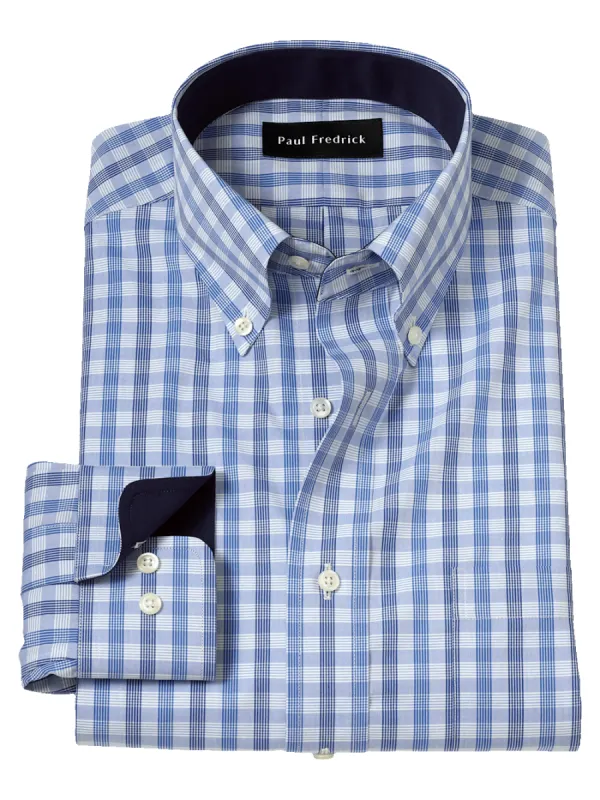 Non-Iron Cotton Plaid Dress Shirt With Contrast Trim - Blue sold by Paul Fredrick