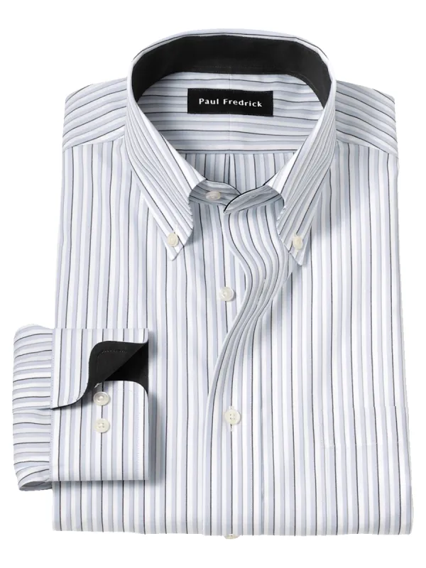 Non-Iron Cotton Stripe Dress Shirt With Contrast Trim - Grey/white sold by Paul Fredrick