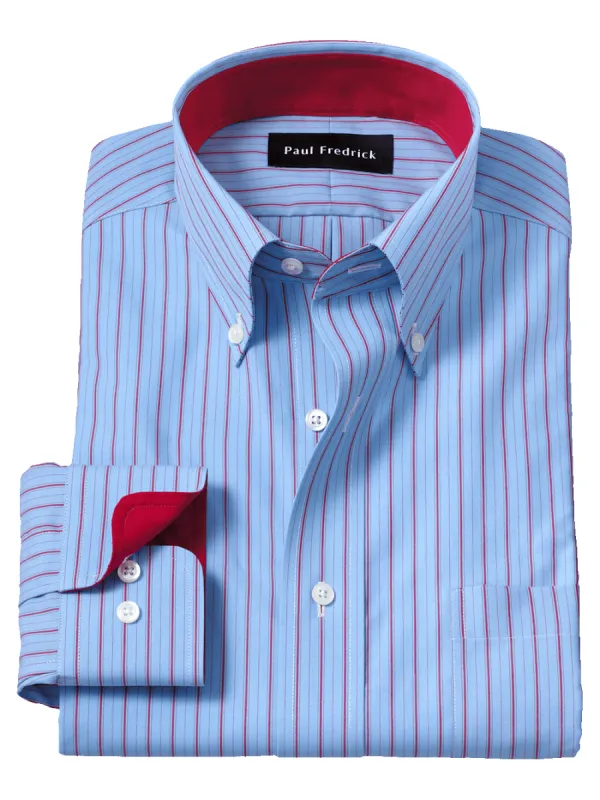 Non-Iron Cotton Stripe Dress Shirt With Contrast Trim - Blue/red sold by Paul Fredrick