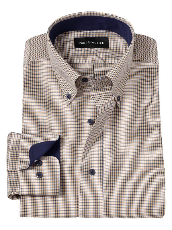 Non-Iron Cotton Check Dress Shirt With Contrast Trim - Navy/gold sold by Paul Fredrick