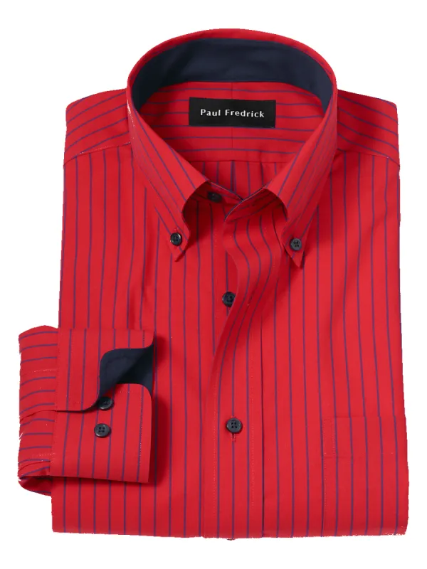 Non-Iron Cotton Stripe Dress Shirt With Contrast Trim - Red sold by Paul Fredrick