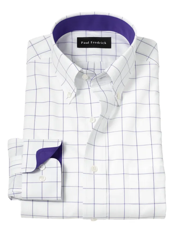Non-Iron Cotton Windowpane Dress Shirt With Contrast Trim - Purple sold by Paul Fredrick
