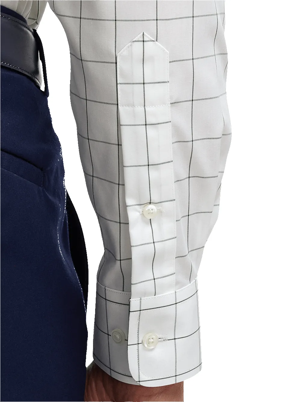 Non-Iron Cotton Windowpane Dress Shirt With Contrast Trim - Green sold by Paul Fredrick product image thumbnail 4