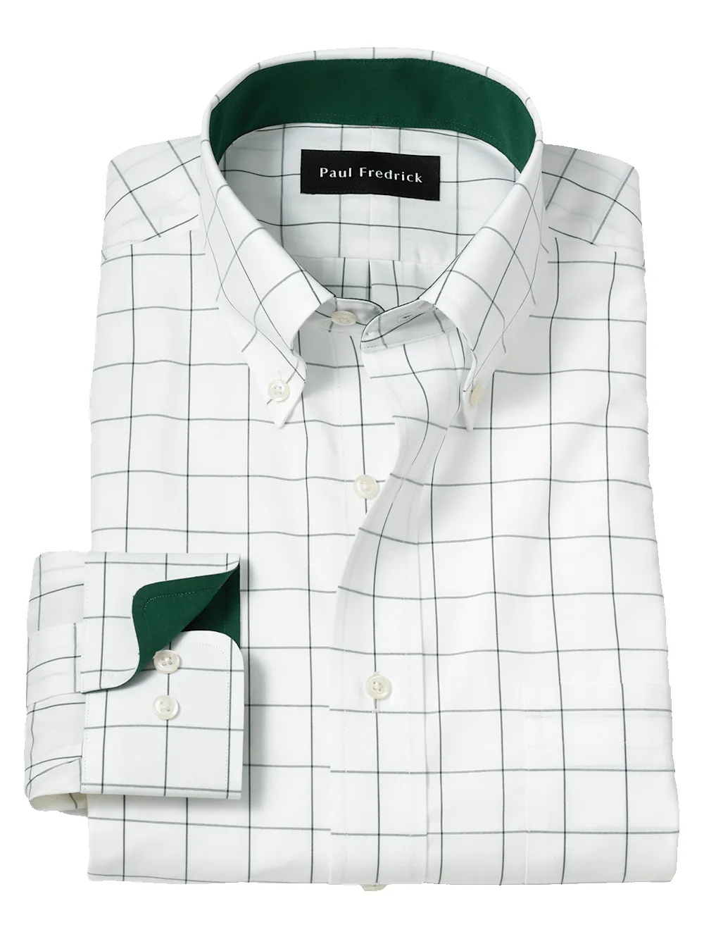 Non-Iron Cotton Windowpane Dress Shirt With Contrast Trim - Green sold by Paul Fredrick