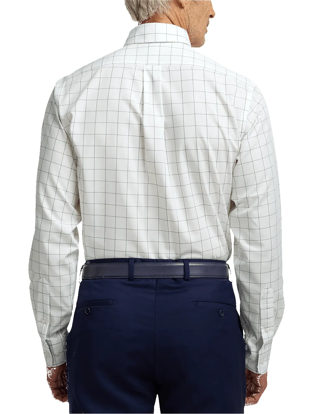 Non-Iron Cotton Windowpane Dress Shirt With Contrast Trim - Green sold by Paul Fredrick product image thumbnail 5