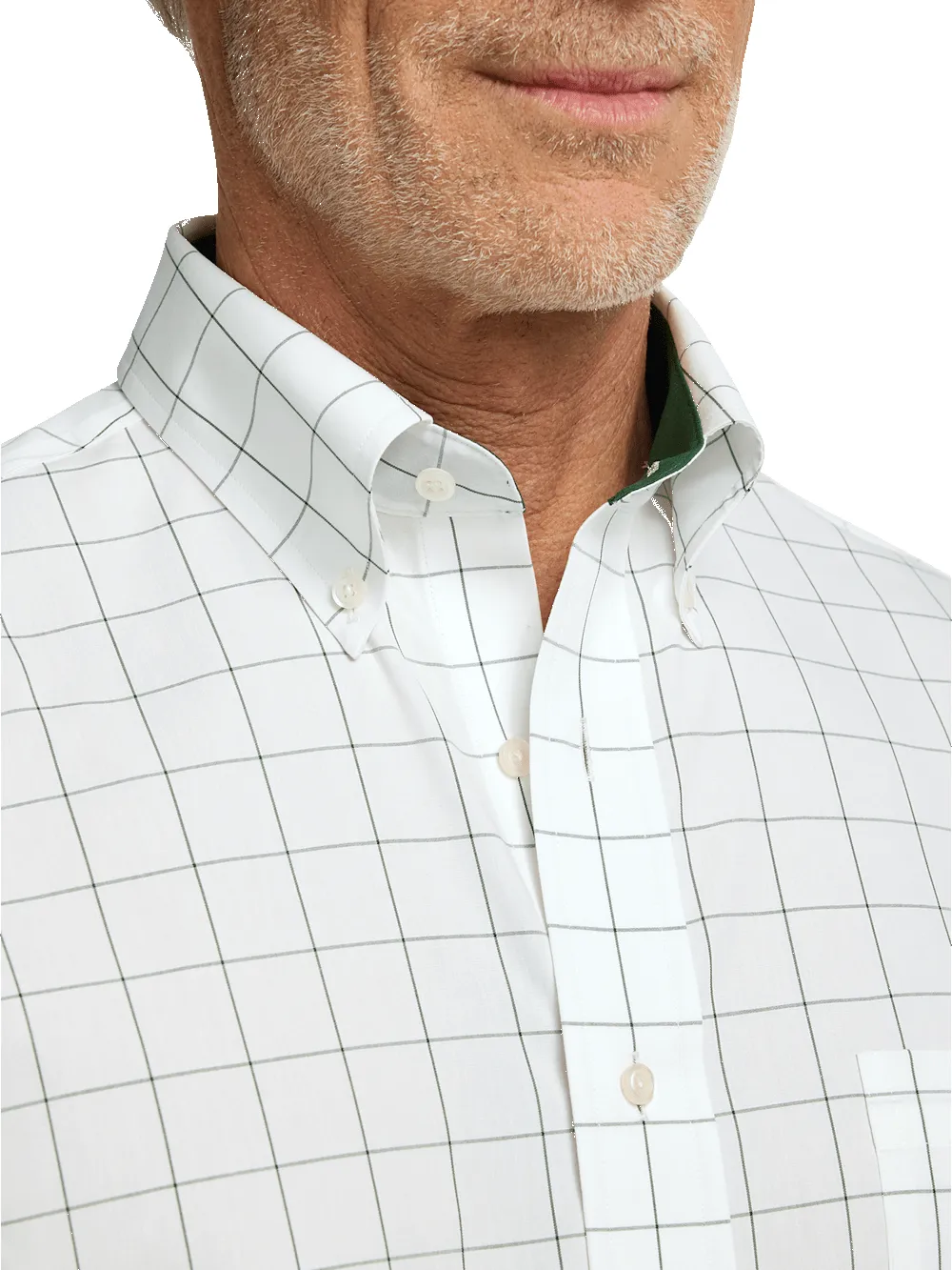 Non-Iron Cotton Windowpane Dress Shirt With Contrast Trim - Green sold by Paul Fredrick product image thumbnail 3