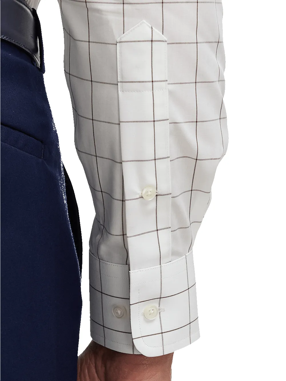 Non-Iron Cotton Windowpane Dress Shirt With Contrast Trim - Brown sold by Paul Fredrick product image thumbnail 4