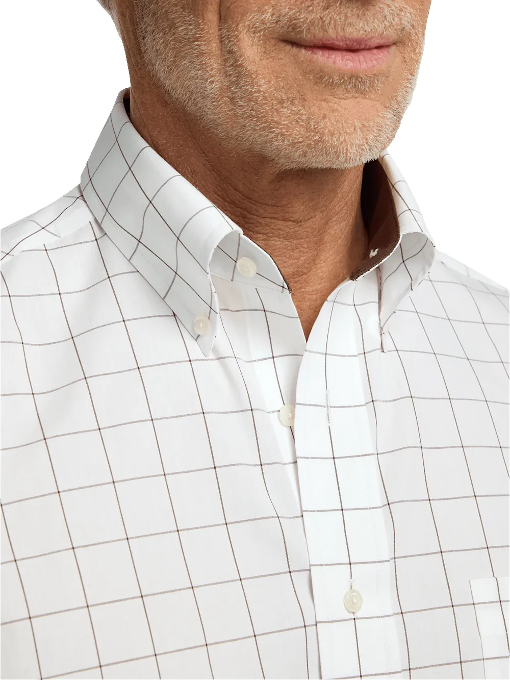 Non-Iron Cotton Windowpane Dress Shirt With Contrast Trim - Brown sold by Paul Fredrick product image thumbnail 3