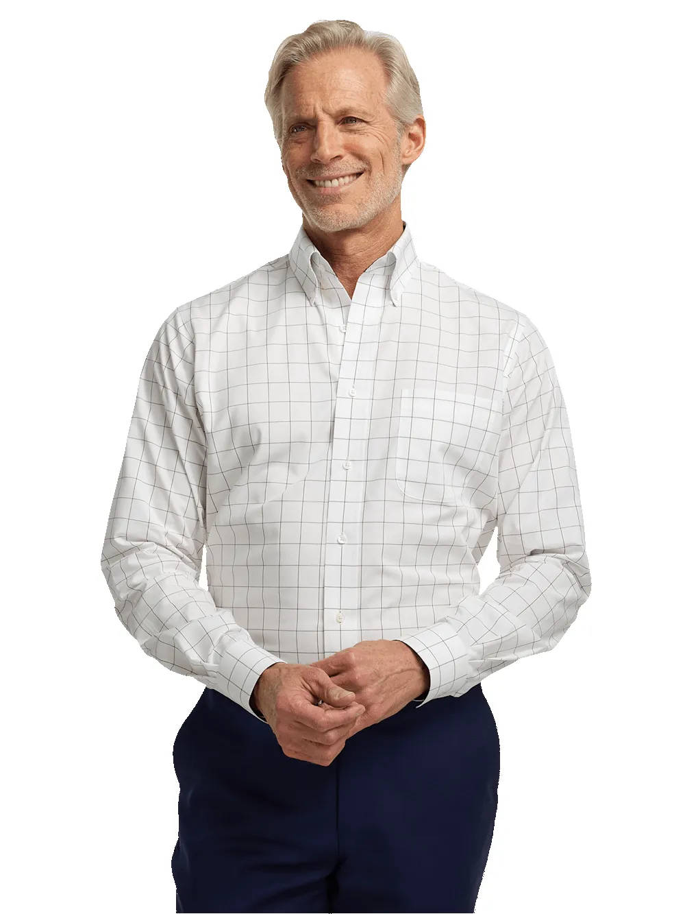 Non-Iron Cotton Windowpane Dress Shirt With Contrast Trim - Brown sold by Paul Fredrick product image thumbnail 2