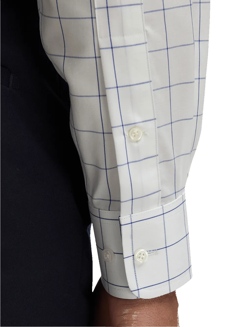 Non-Iron Cotton Windowpane Dress Shirt With Contrast Trim - Cobalt sold by Paul Fredrick product image thumbnail 4