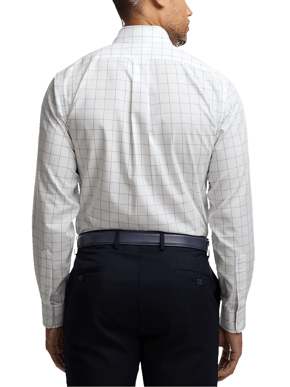 Non-Iron Cotton Windowpane Dress Shirt With Contrast Trim - Cobalt sold by Paul Fredrick product image thumbnail 5