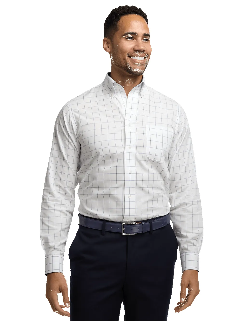 Non-Iron Cotton Windowpane Dress Shirt With Contrast Trim - Cobalt sold by Paul Fredrick product image thumbnail 2