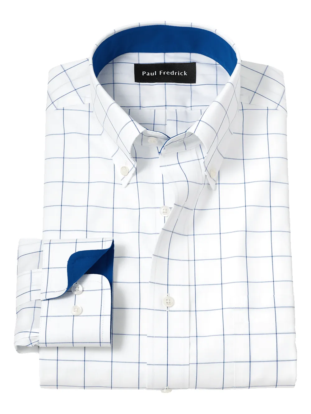 Non-Iron Cotton Windowpane Dress Shirt With Contrast Trim - Cobalt sold by Paul Fredrick