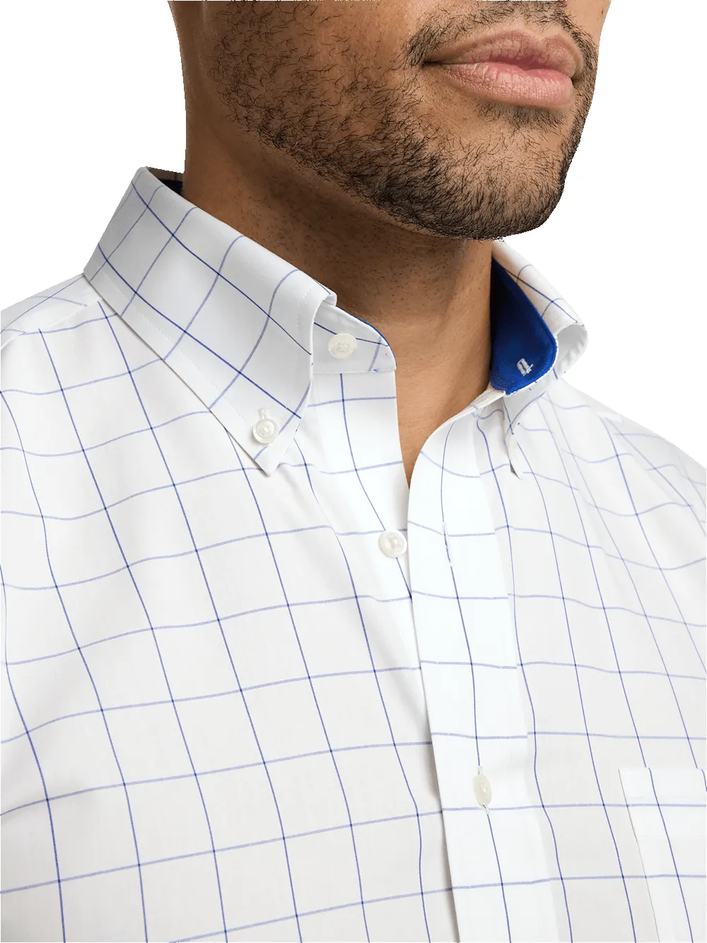 Non-Iron Cotton Windowpane Dress Shirt With Contrast Trim - Cobalt sold by Paul Fredrick product image thumbnail 3