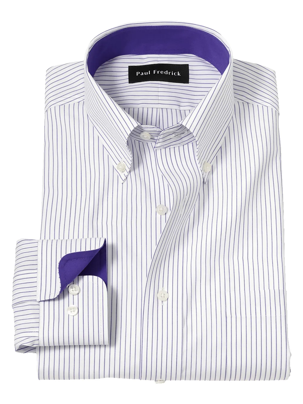 Non-Iron Cotton Stripe Dress Shirt With Contrast Trim - Purple sold by Paul Fredrick